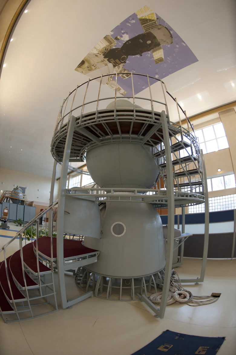 A Soyuz TMA simulator inside a ground training facility.