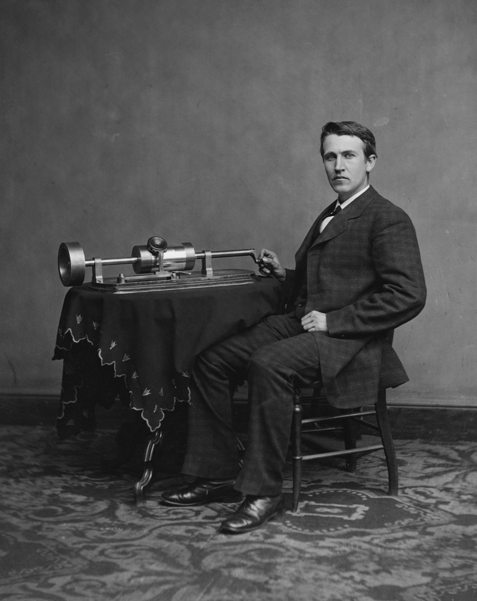Edison with an early phonograph