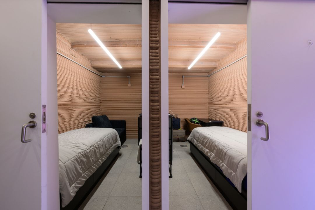 Two private crew rooms in the CHAPEA Earth analog habitat.