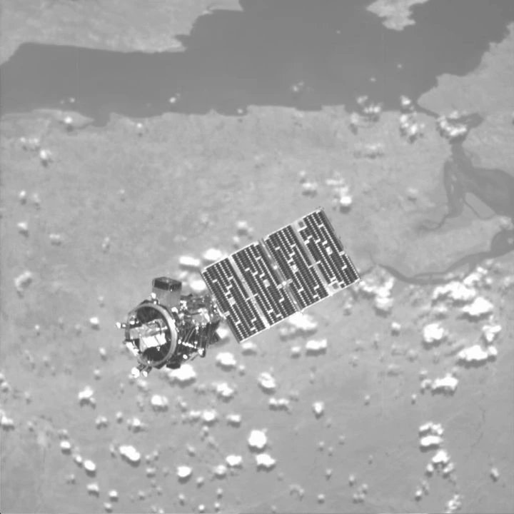 NextSat’s body and rectangular solar array seen from ASTRO against Earth during Orbital Express.
